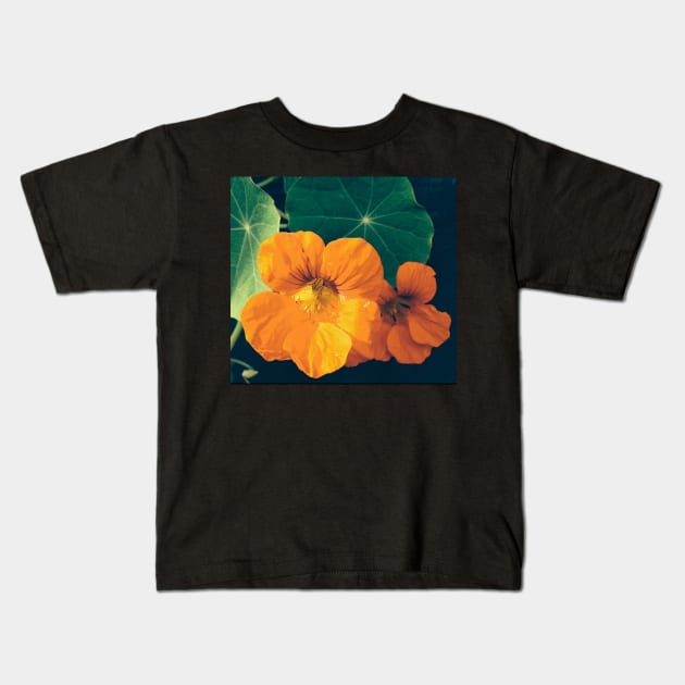 Cheerul Orange Nasturtium and the Star Leaf Kids T-Shirt by Photomersion